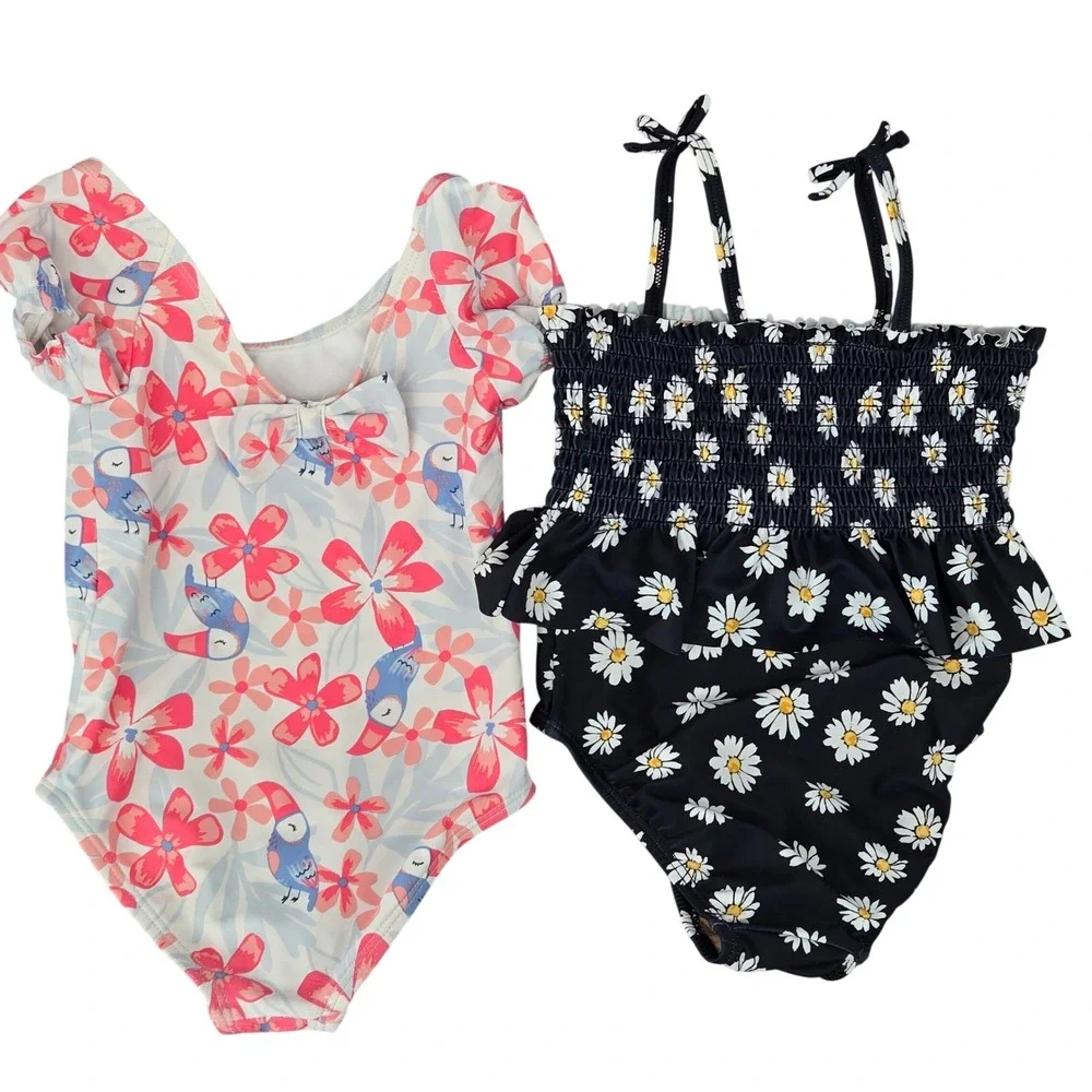 Old Navy Carters Toddler 2T Swimsuit Lot Daisy Tropical Floral Ruffle One Piece